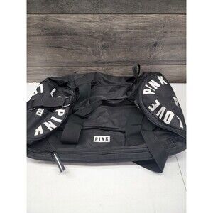 vintage VICTORIAS SECRET “LOVE PINK” GYM BAG shoulder DUFFEL TRAVEL BLACK/WHITE
